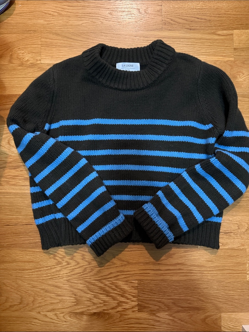 La Ligne Olive with Blue Striped Crewneck Sweater